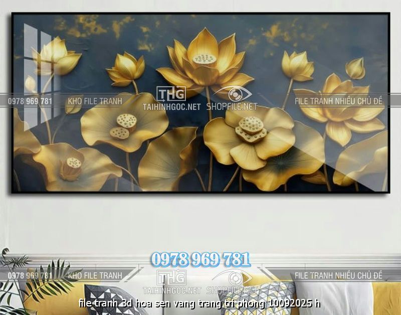 file tranh 3d hoa sen vang trang tri phong 10092025 h