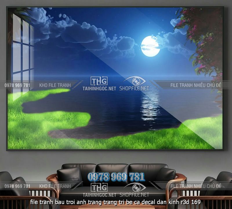 file tranh bau troi anh trang trang tri be ca decal dan kinh r3d 169