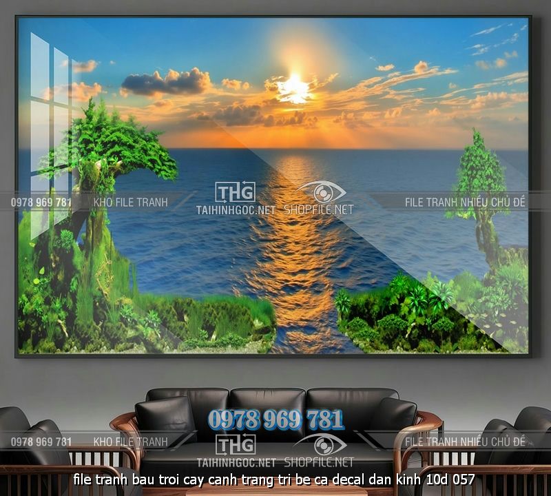 file tranh bau troi cay canh trang tri be ca decal dan kinh 10d 057