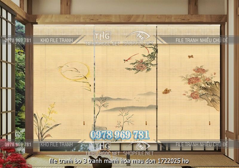 file tranh bo 3 tranh manh hoa mau don 1722025 ho