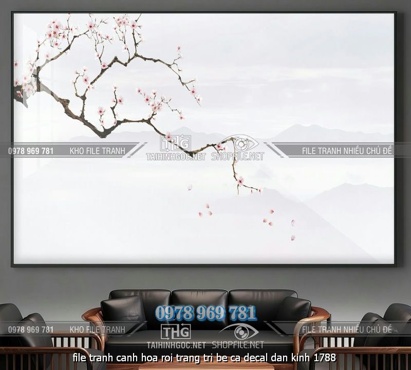 file tranh canh hoa roi trang tri be ca decal dan kinh 1788