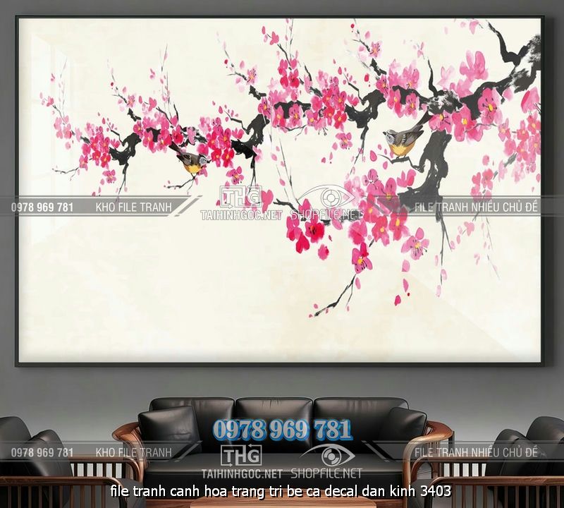 file tranh canh hoa trang tri be ca decal dan kinh 3403