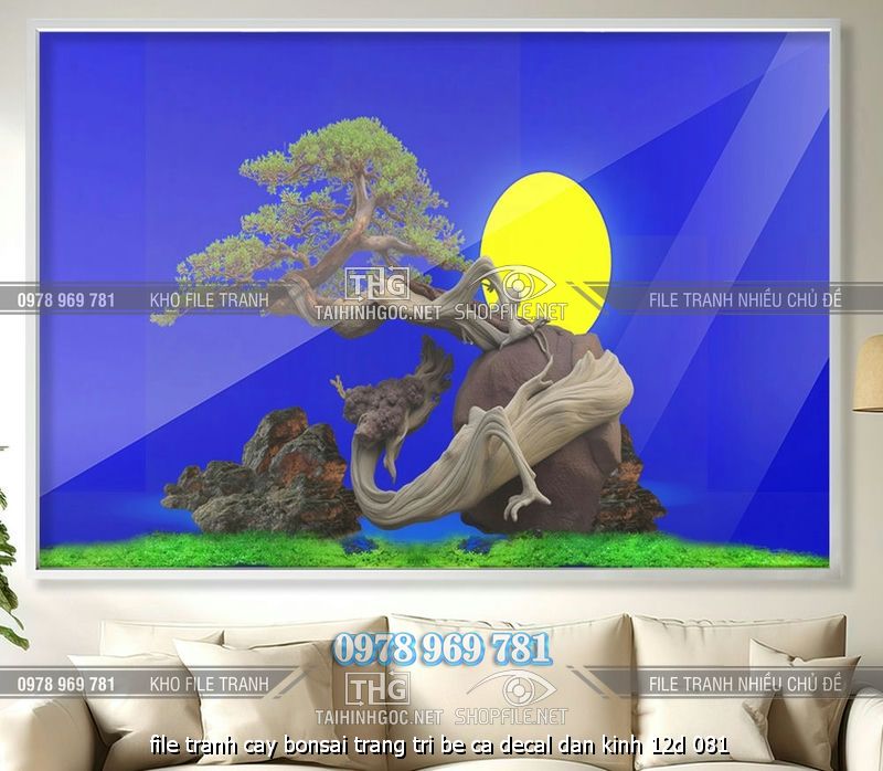 file tranh cay bonsai trang tri be ca decal dan kinh 12d 081
