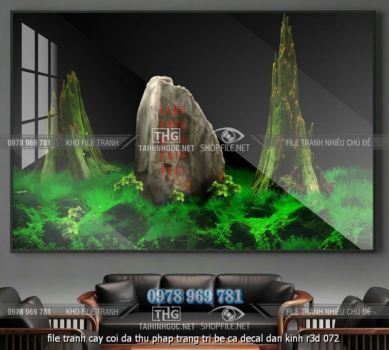 file tranh cay coi da thu phap trang tri be ca decal dan kinh r3d 072