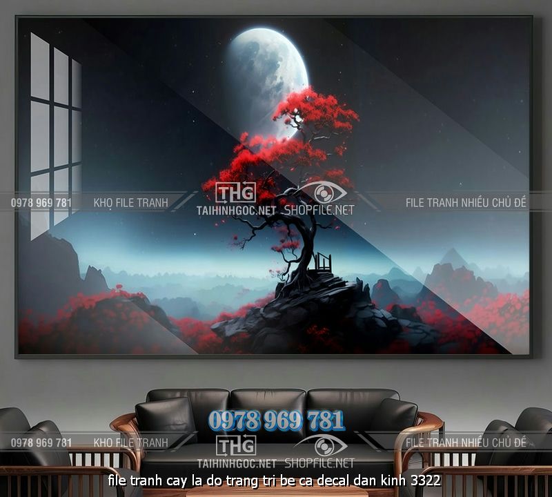 file tranh cay la do trang tri be ca decal dan kinh 3322