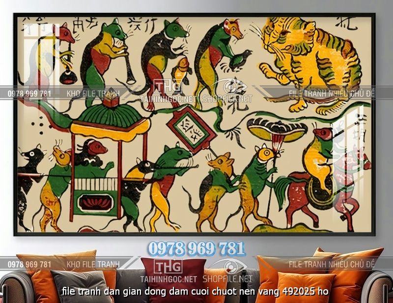 file tranh dan gian dong dam cuoi chuot nen vang 492025 ho