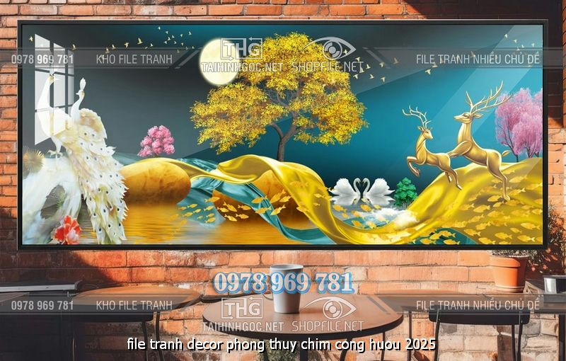 file tranh decor phong thuy chim cong huou 2025