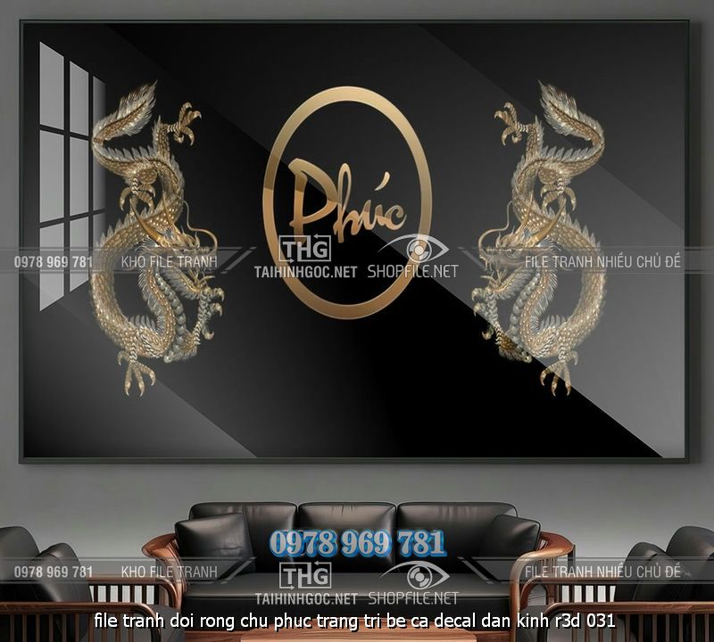 file tranh doi rong chu phuc trang tri be ca decal dan kinh r3d 031