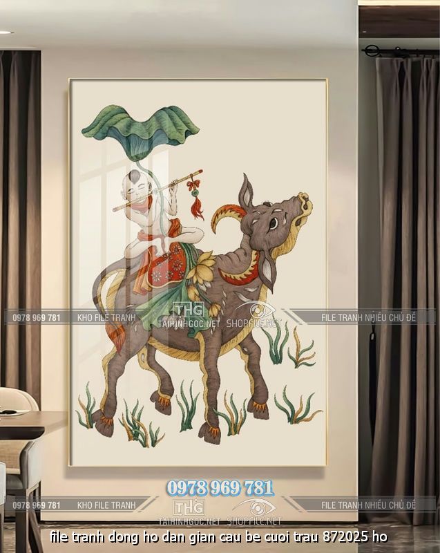 file tranh dong ho dan gian cau be cuoi trau 872025 ho