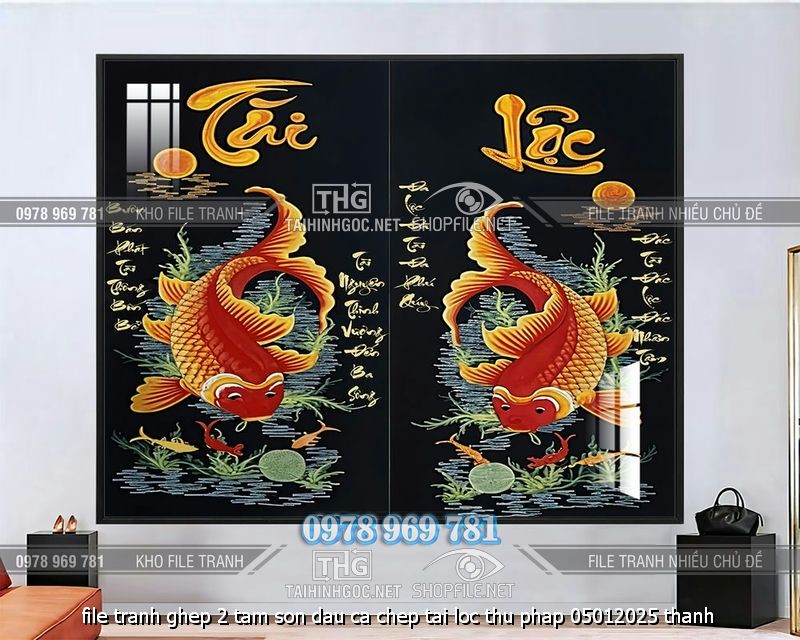 file tranh ghep 2 tam son dau ca chep tai loc thu phap 05012025 thanh