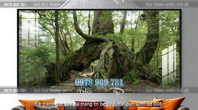file tranh goc cay da trang tri be ca decal dan kinh 6d 006