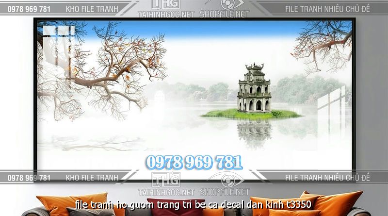 file tranh ho guom trang tri be ca decal dan kinh t3350