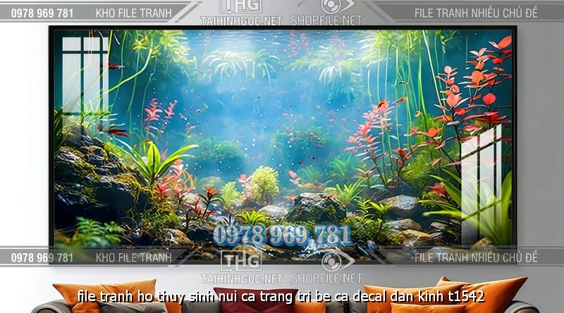file tranh ho thuy sinh nui ca trang tri be ca decal dan kinh t1542