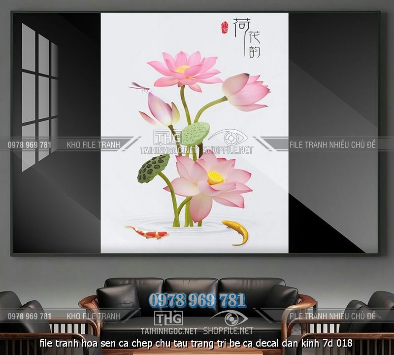 file tranh hoa sen ca chep chu tau trang tri be ca decal dan kinh 7d 018