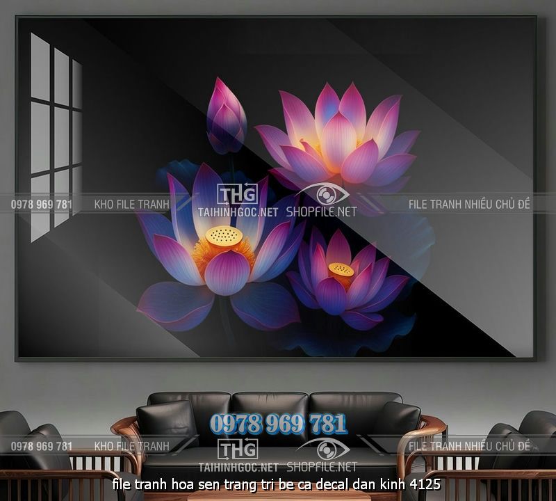 file tranh hoa sen trang tri be ca decal dan kinh 4125