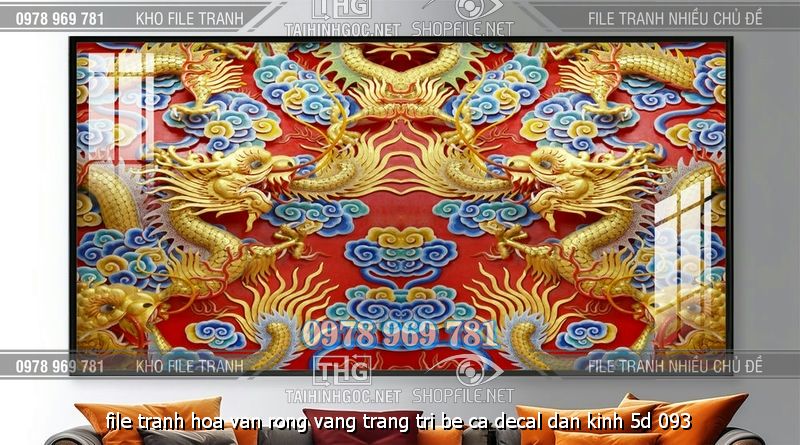 file tranh hoa van rong vang trang tri be ca decal dan kinh 5d 093