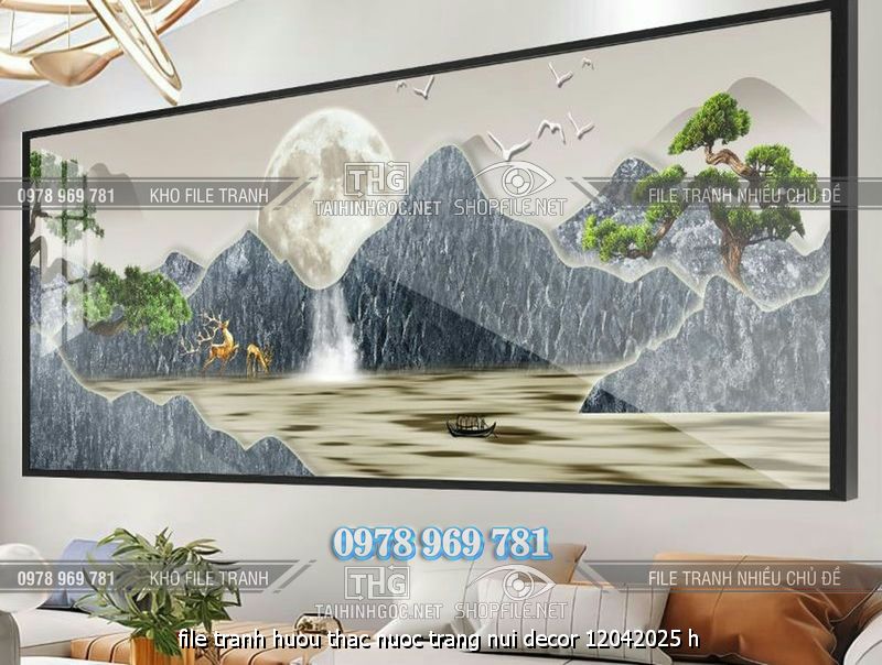 file tranh huou thac nuoc trang nui decor 12042025 h