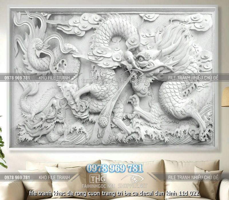 file tranh khac da rong cuon trang tri be ca decal dan kinh 11d 022