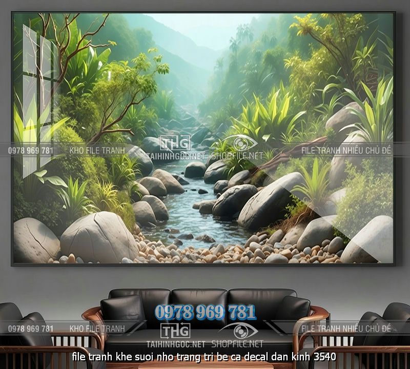 file tranh khe suoi nho trang tri be ca decal dan kinh 3540