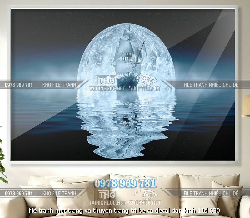 file tranh mat trang va thuyen trang tri be ca decal dan kinh 11d 030