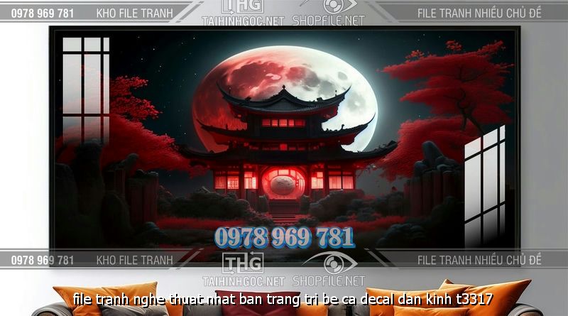 file tranh nghe thuat nhat ban trang tri be ca decal dan kinh t3317
