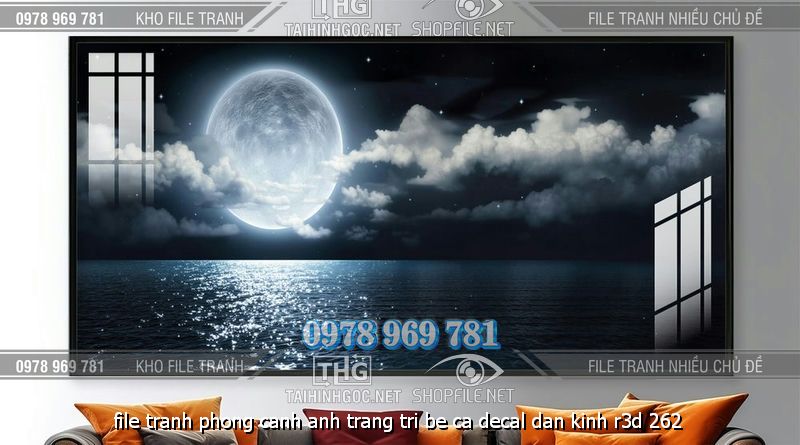 file tranh phong canh anh trang tri be ca decal dan kinh r3d 262