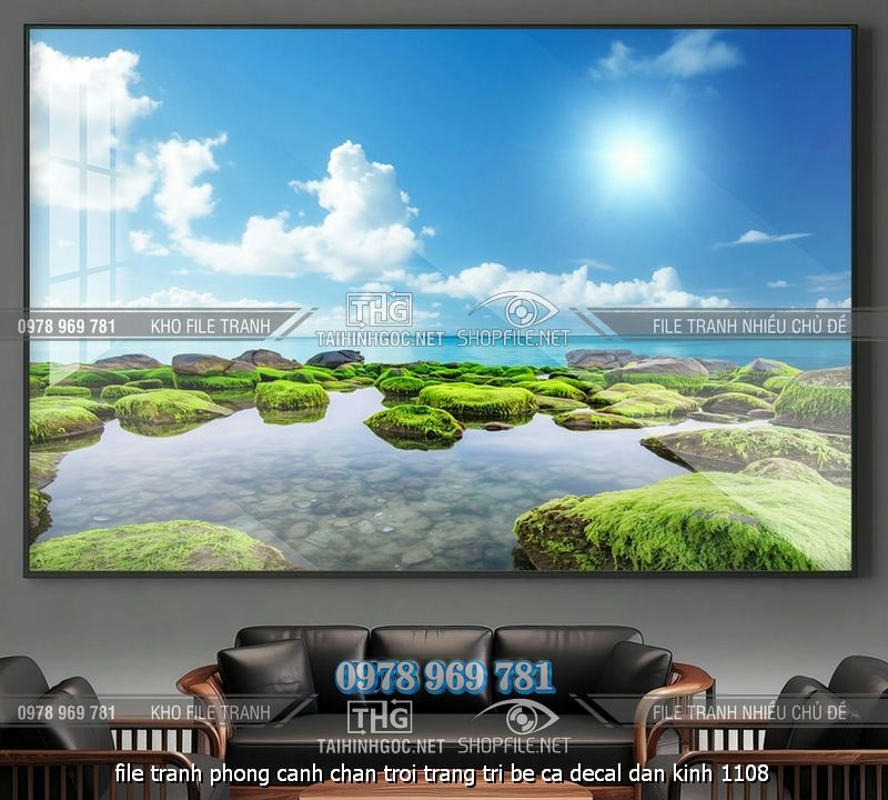 file tranh phong canh chan troi trang tri be ca decal dan kinh 1108
