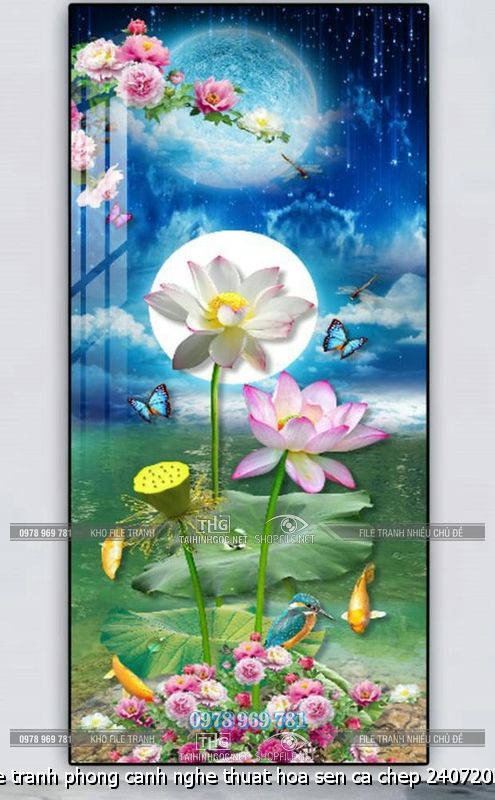 file tranh phong canh nghe thuat hoa sen ca chep 24072025