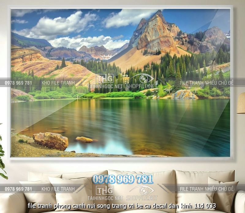 file tranh phong canh nui song trang tri be ca decal dan kinh 11d 033
