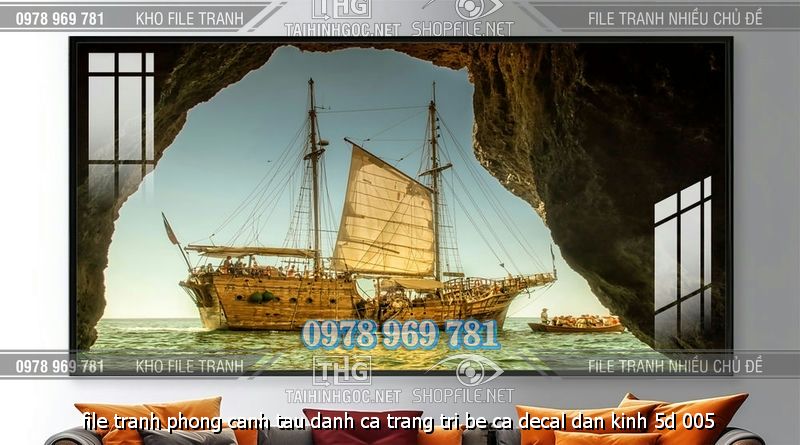 file tranh phong canh tau danh ca trang tri be ca decal dan kinh 5d 005