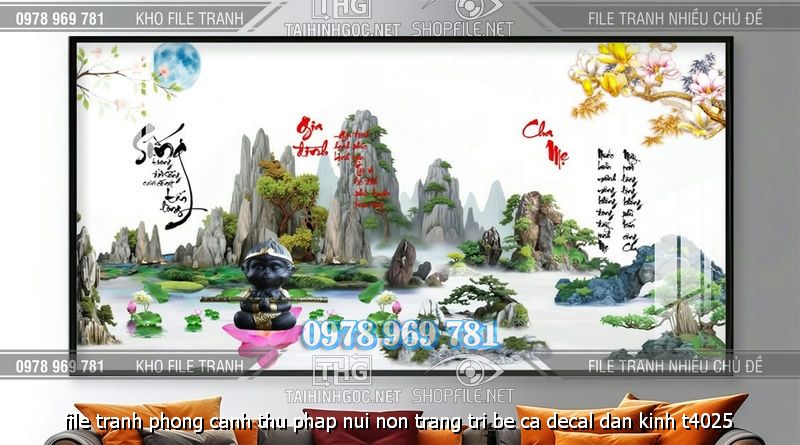 file tranh phong canh thu phap nui non trang tri be ca decal dan kinh t4025