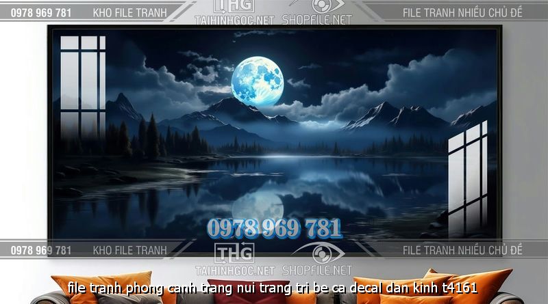 file tranh phong canh trang nui trang tri be ca decal dan kinh t4161