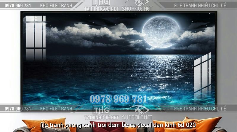 file tranh phong canh troi dem be ca decal dan kinh 6d 020