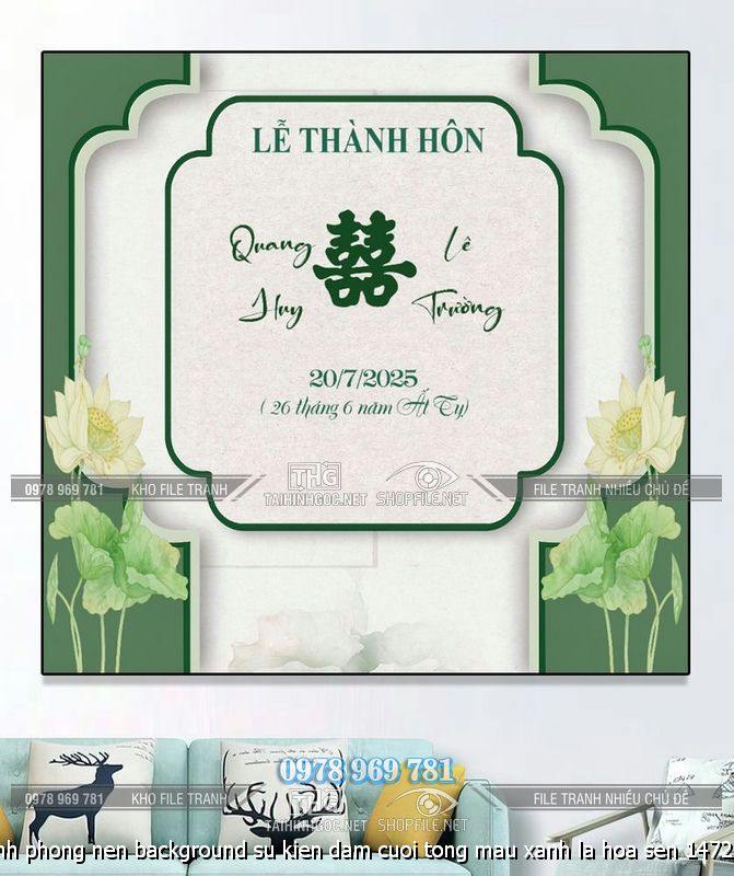 file tranh phong nen background su kien dam cuoi tong mau xanh la hoa sen 1472025 ho