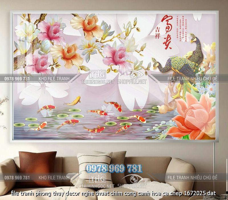 file tranh phong thuy decor nghe thuat chim cong canh hoa ca chep 1672025 dat