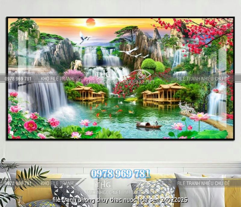 file tranh phong thuy thac nuoc hoa sen 24022025