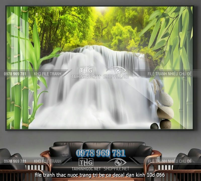 file tranh thac nuoc trang tri be ca decal dan kinh 10d 066