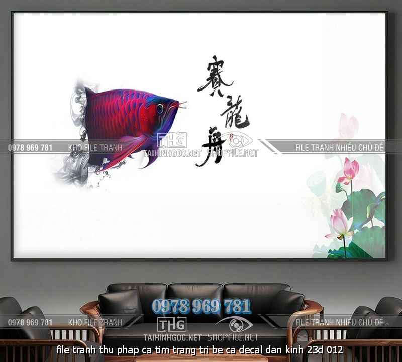 file tranh thu phap ca tim trang tri be ca decal dan kinh 23d 012
