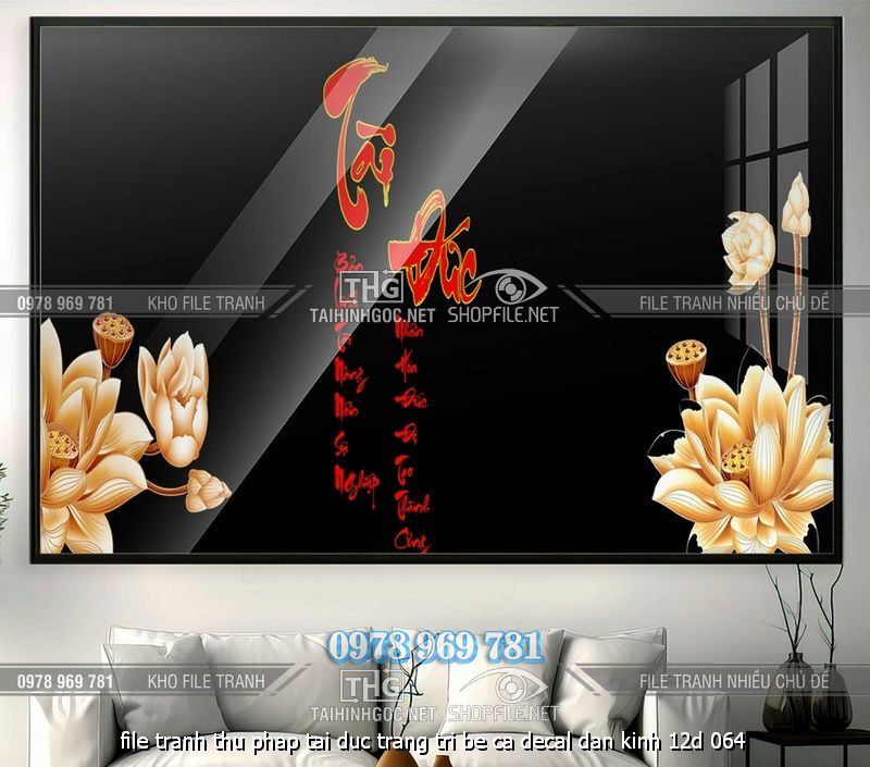 file tranh thu phap tai duc trang tri be ca decal dan kinh 12d 064