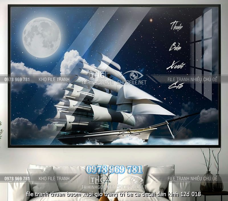 file tranh thuan buom xuoi gio trang tri be ca decal dan kinh 12d 018