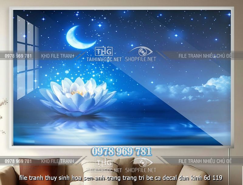 file tranh thuy sinh hoa sen anh trang trang tri be ca decal dan kinh 6d 119