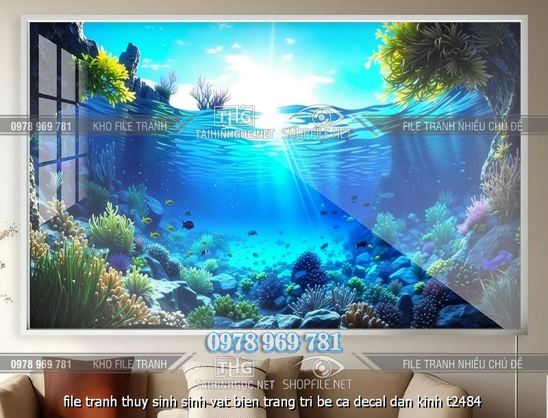 file tranh thuy sinh sinh vat bien trang tri be ca decal dan kinh t2484