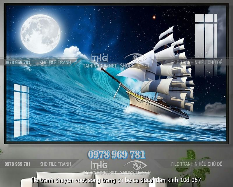 file tranh thuyen vuot song trang tri be ca decal dan kinh 10d 067
