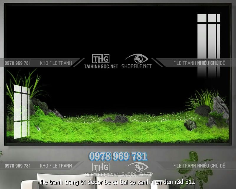 file tranh trang tri decor be ca bai co xanh nen den r3d 312