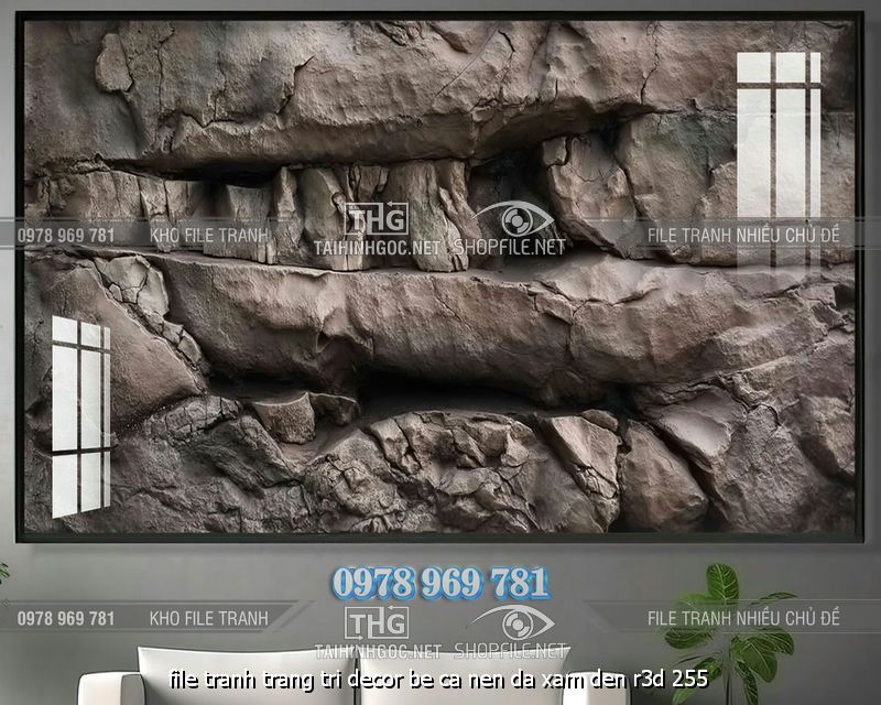 file tranh trang tri decor be ca nen da xam den r3d 255