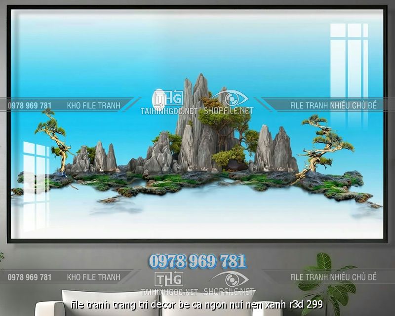 file tranh trang tri decor be ca ngon nui nen xanh r3d 299