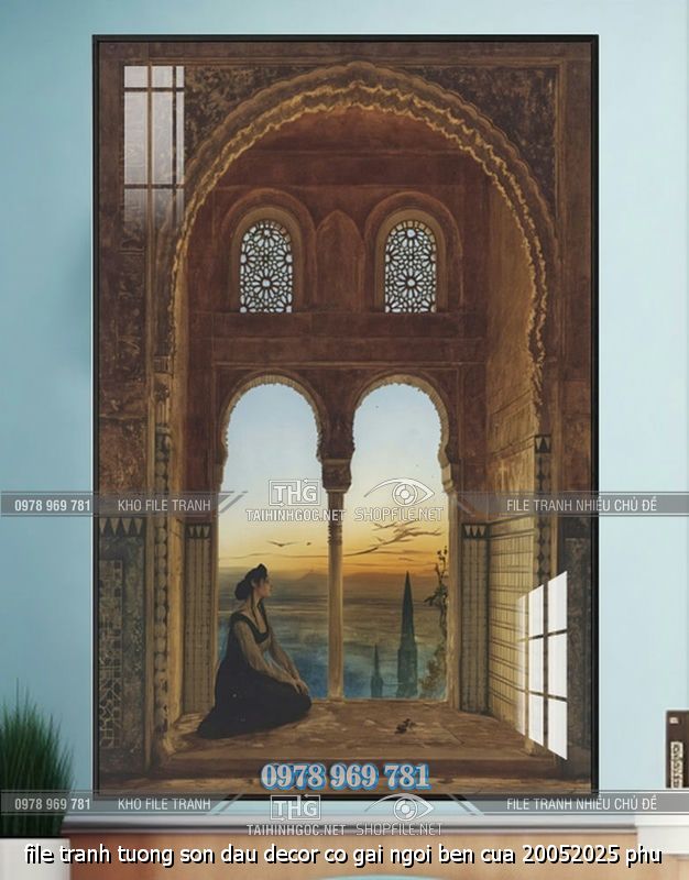file tranh tuong son dau decor co gai ngoi ben cua 20052025 phu
