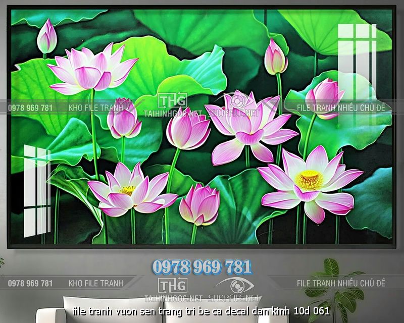 file tranh vuon sen trang tri be ca decal dan kinh 10d 061