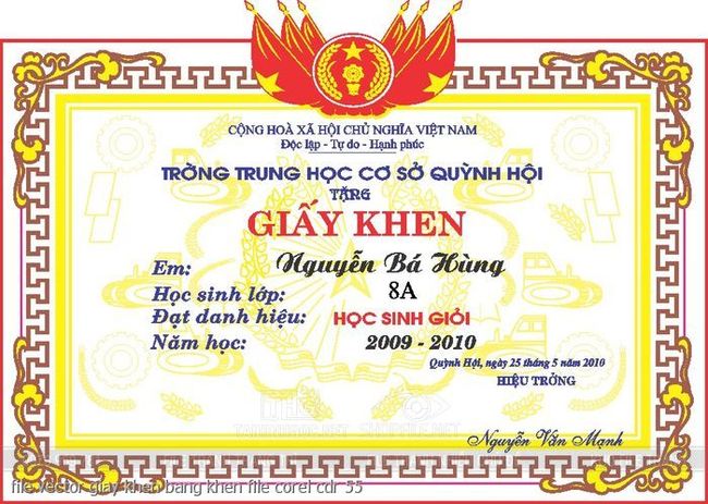 file vector giay khen bang khen file corel cdr 55