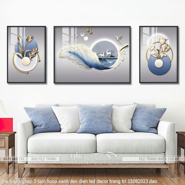 file tranh ghep 3 tam huou xanh den dien led decor trang tri 15082023 dao